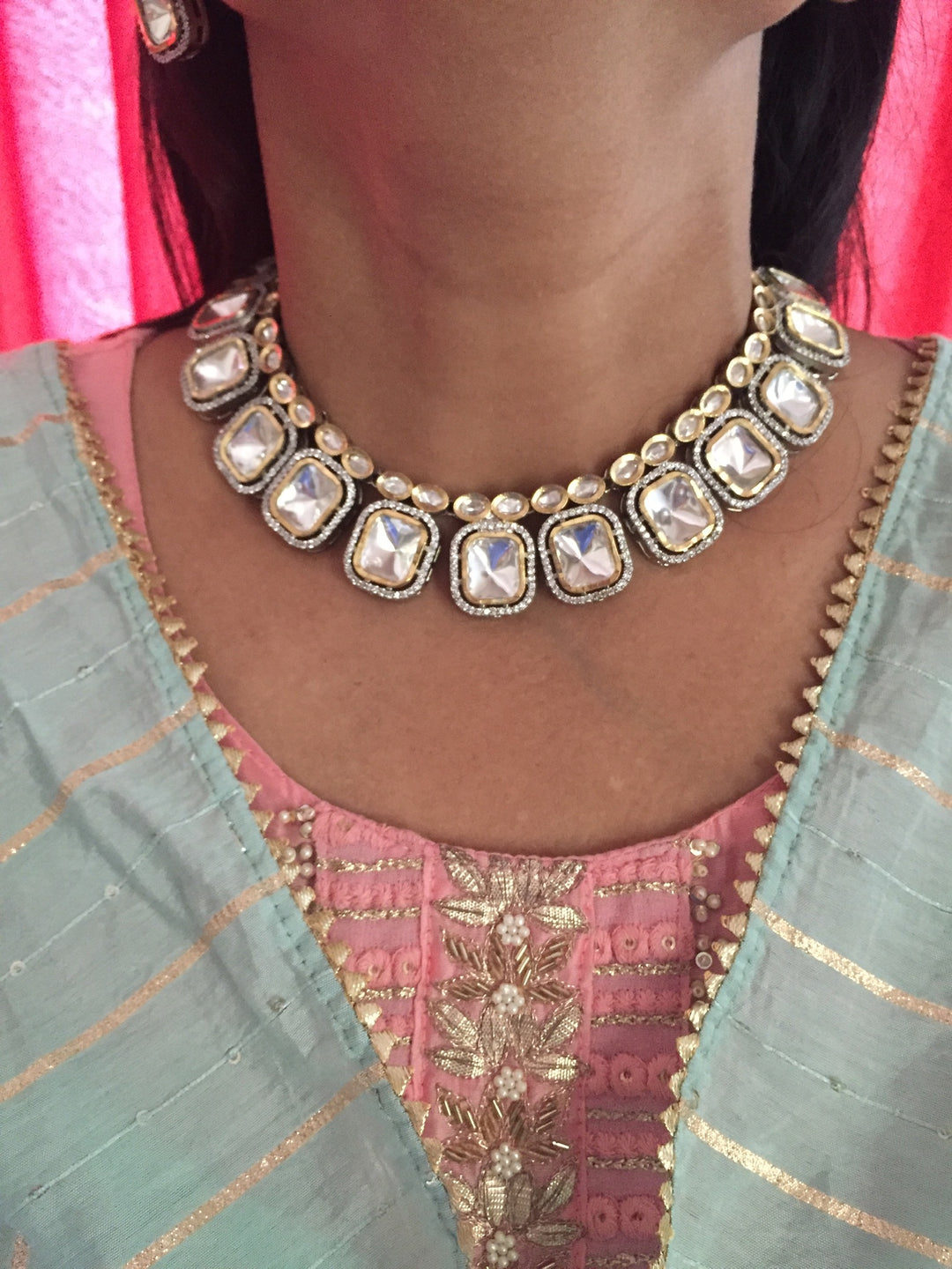 High Quality Square Shaped Kundan Necklace with Studs