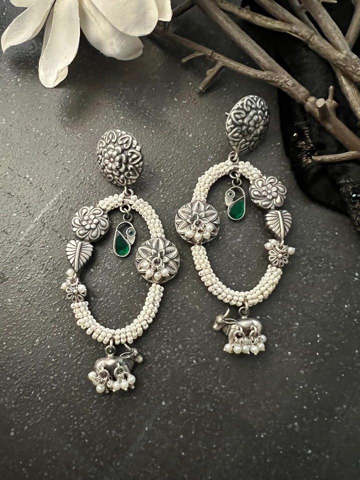 Vintage Pure 925 Silver Floral Earrings