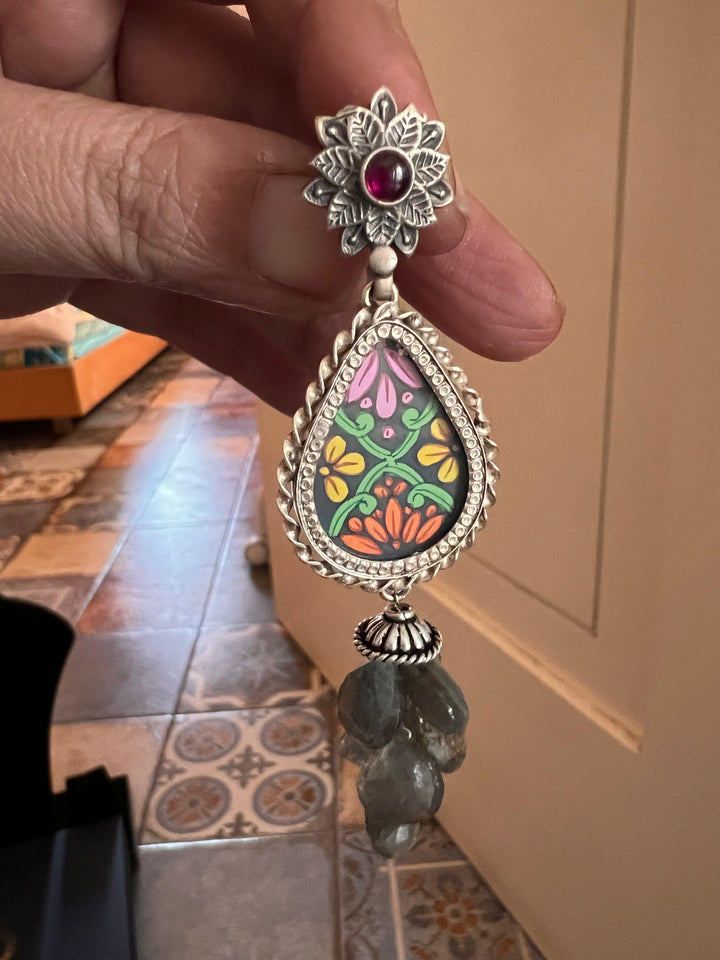 Statement Labradorite Cluster Pure 925 Silver Earrings - SHIVKA