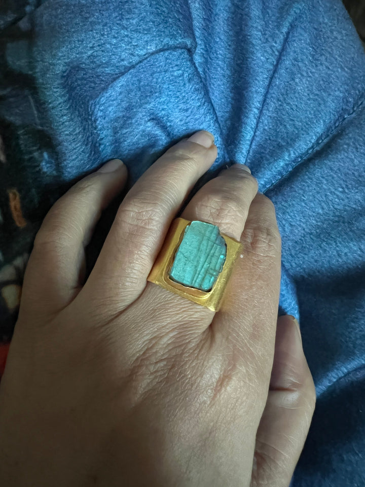 Natural Labradorite Brass Ring