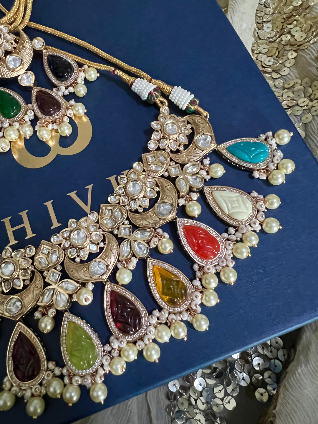 Multicoloured Bridal Kundan Choker Necklace with Earrings