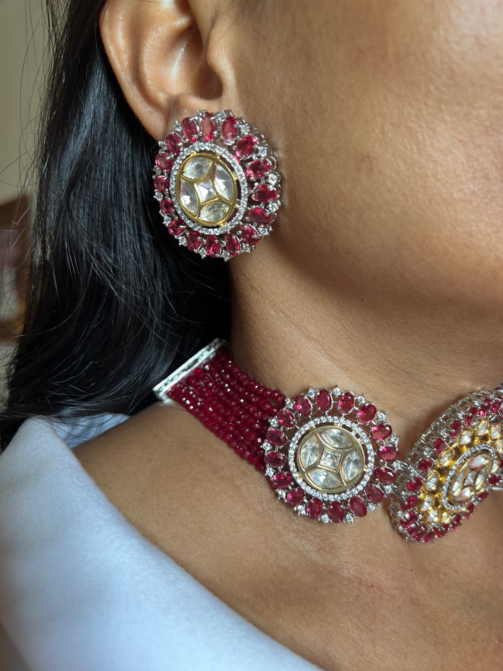 Victorian Kundan Choker Necklace with Earrings