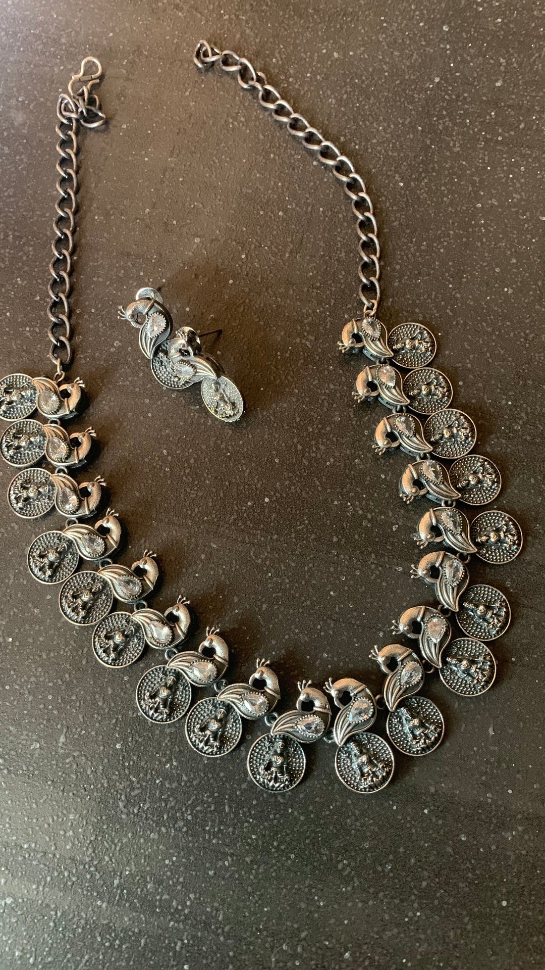 Antique Goddess Laxmi and Peacock Necklace with Pretty Earrings