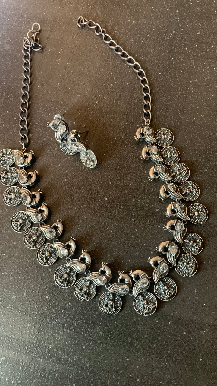 Antique Goddess Laxmi and Peacock Necklace with Pretty Earrings