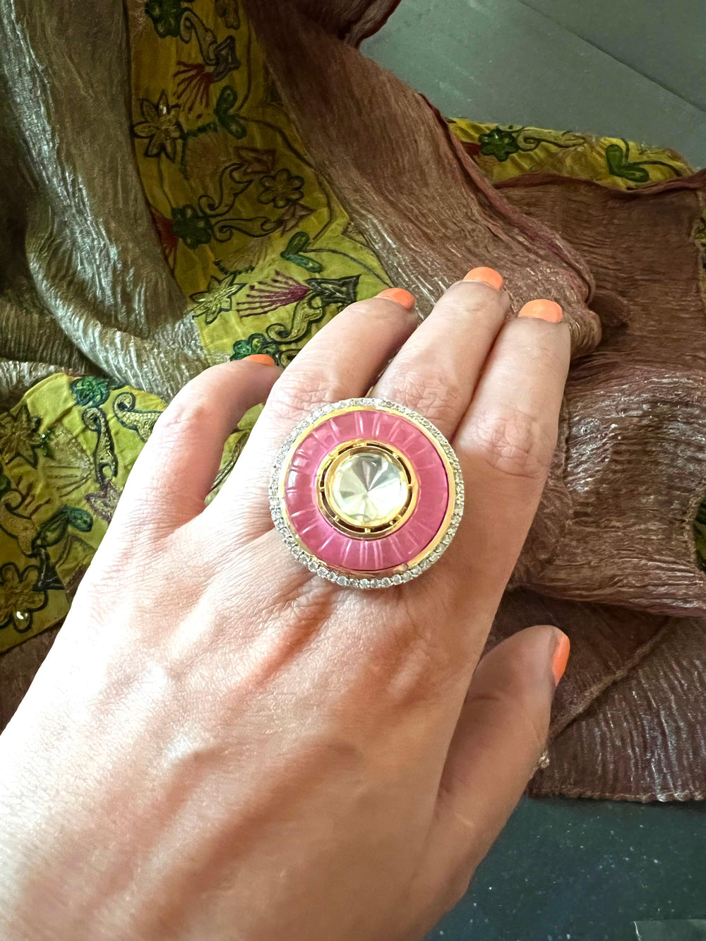 Pink Carved Stone Ring - SHIVKA