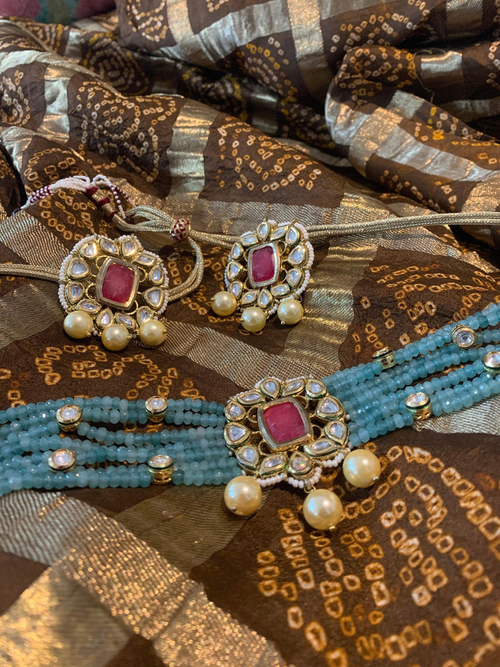Royal Kundan Choker with Studs - SHIVKA