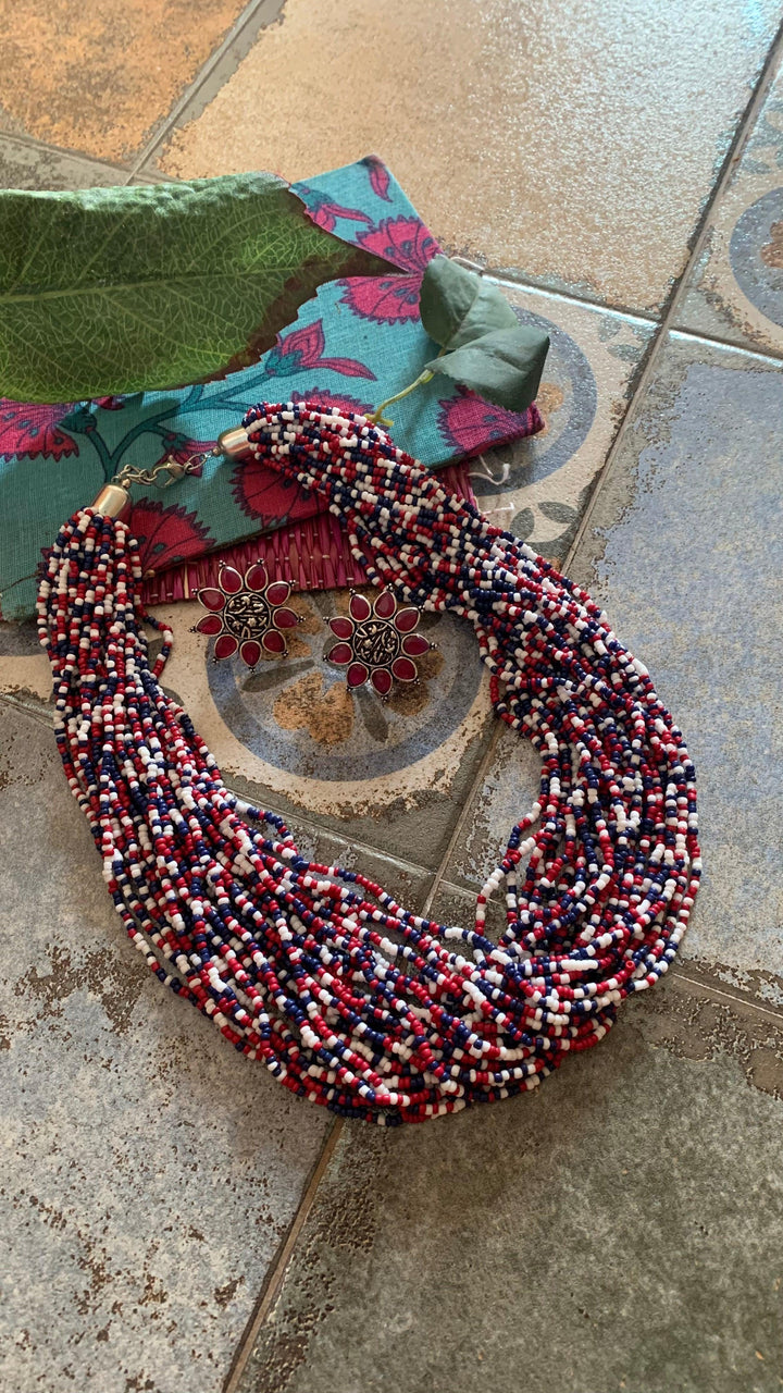 Statement Multicolored Necklace with Antique Studs - SHIVKA