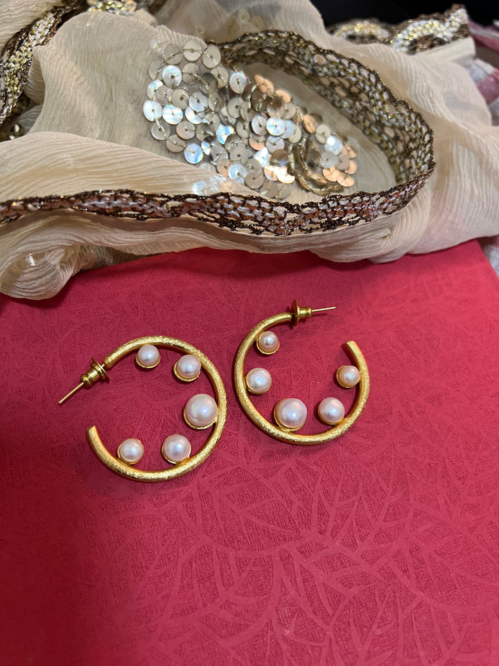 Designer Pearl Drop Hoop Earrings