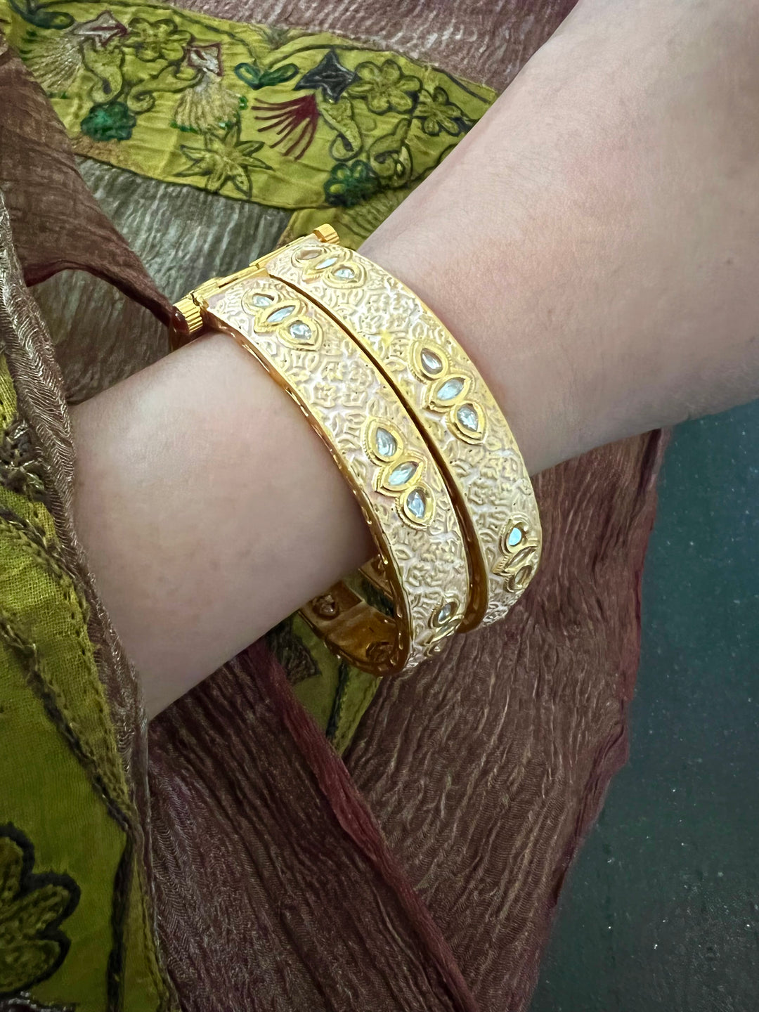 Classic Pink Kundan Meenakari Bangles- Set of 2