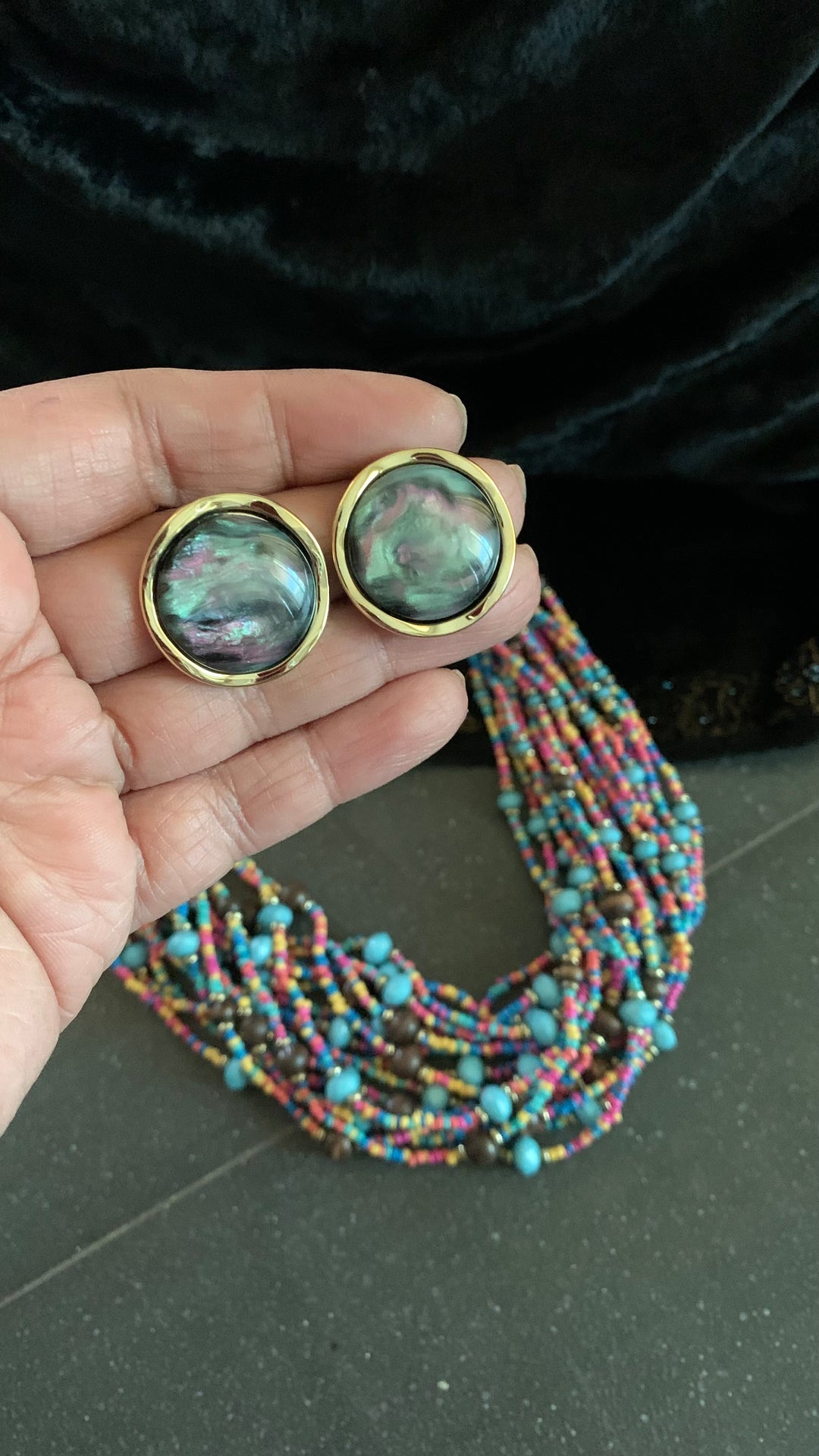 Beautiful Multicolor Beaded Necklace with Statement Studs