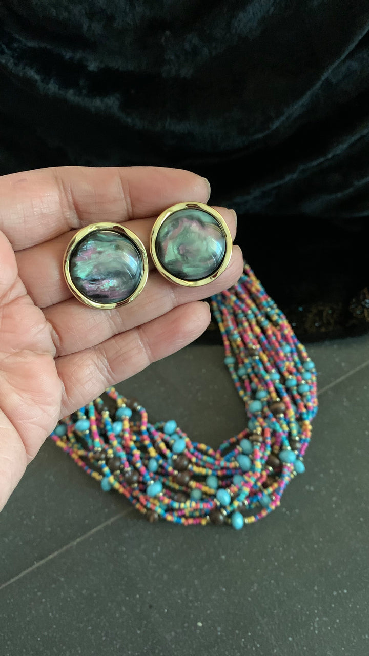 Beautiful Multicolor Beaded Necklace with Statement Studs