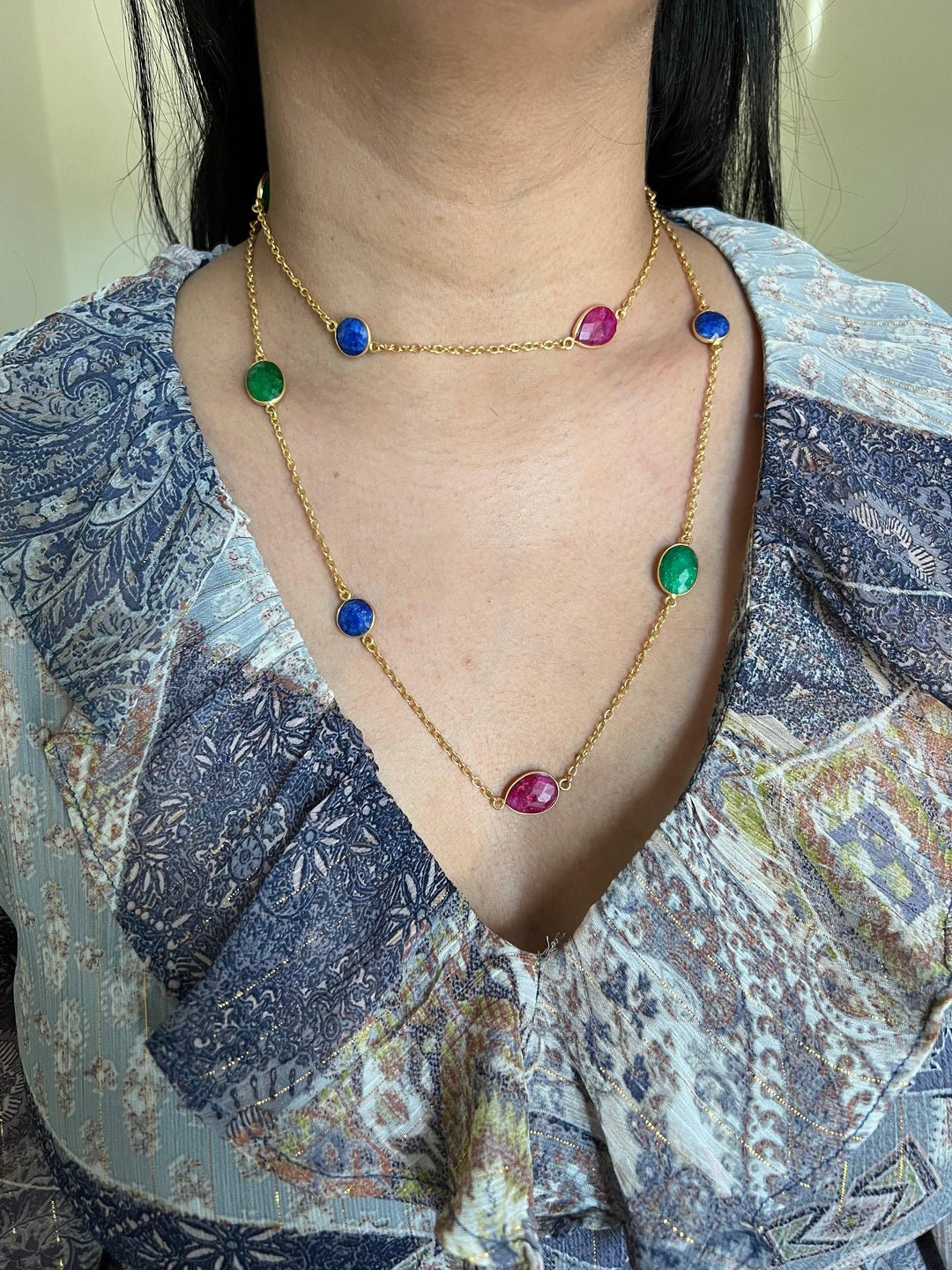 Multi Gemstones Long Necklace - SHIVKA