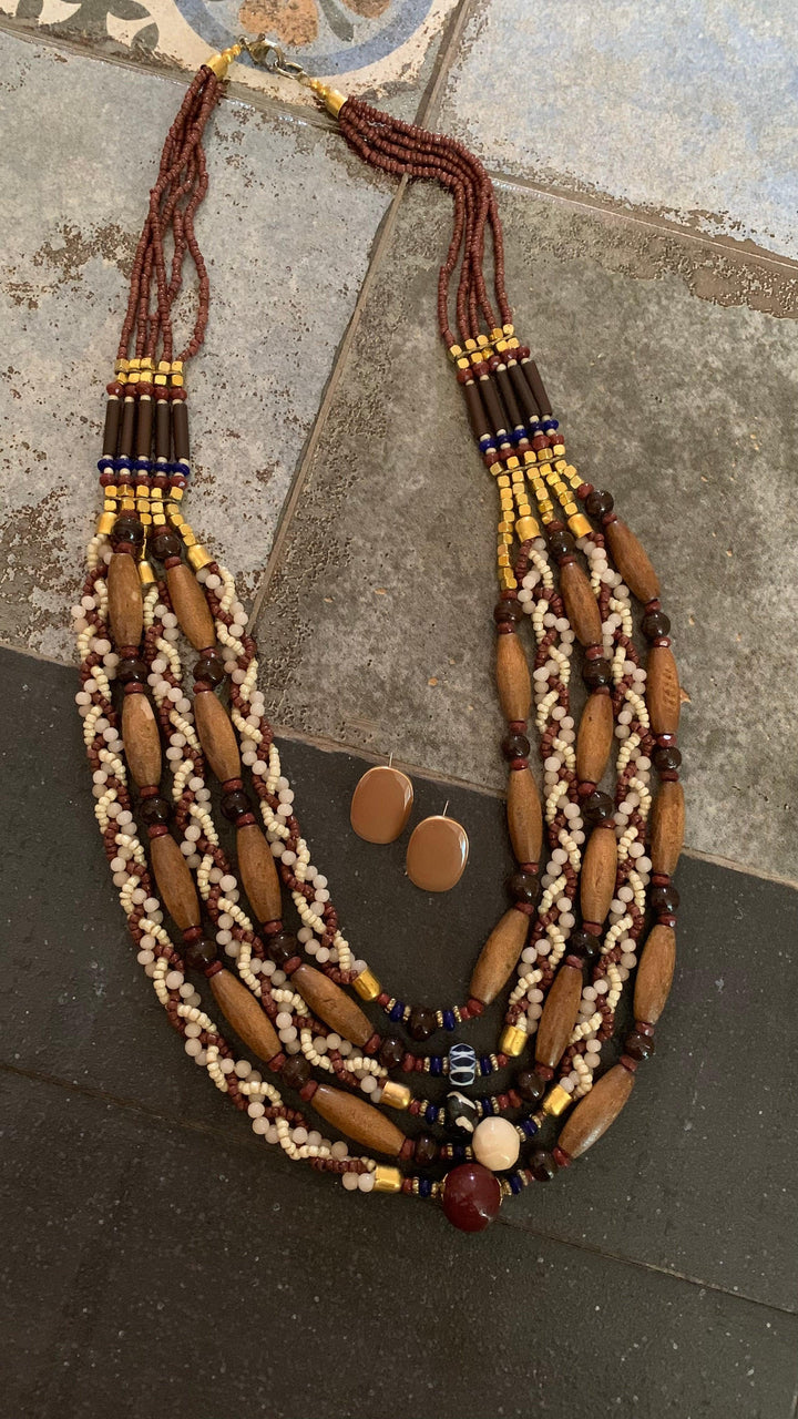 Vintage Beaded Necklace with Statement Stone Studs - SHIVKA