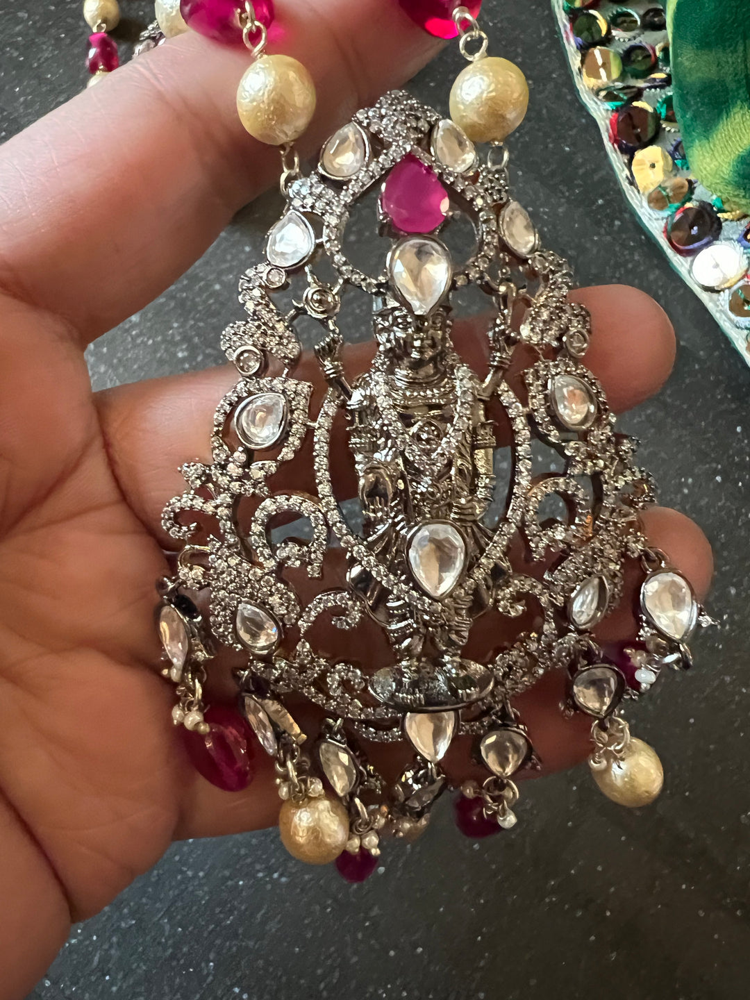Victorian Pendant Necklace with Jhumka Earrings
