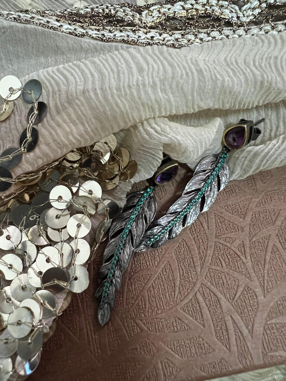 Minimalist 925 Silver Amethyst Leaf Earrings - SHIVKA