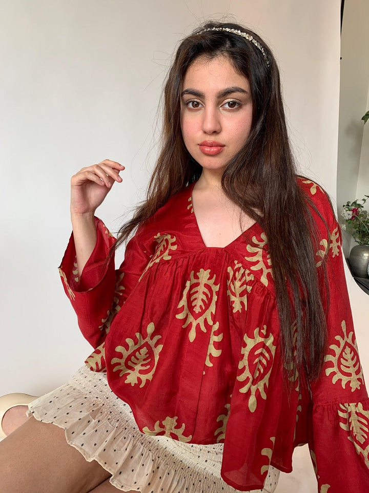 Red Motifs Top - SHIVKA
