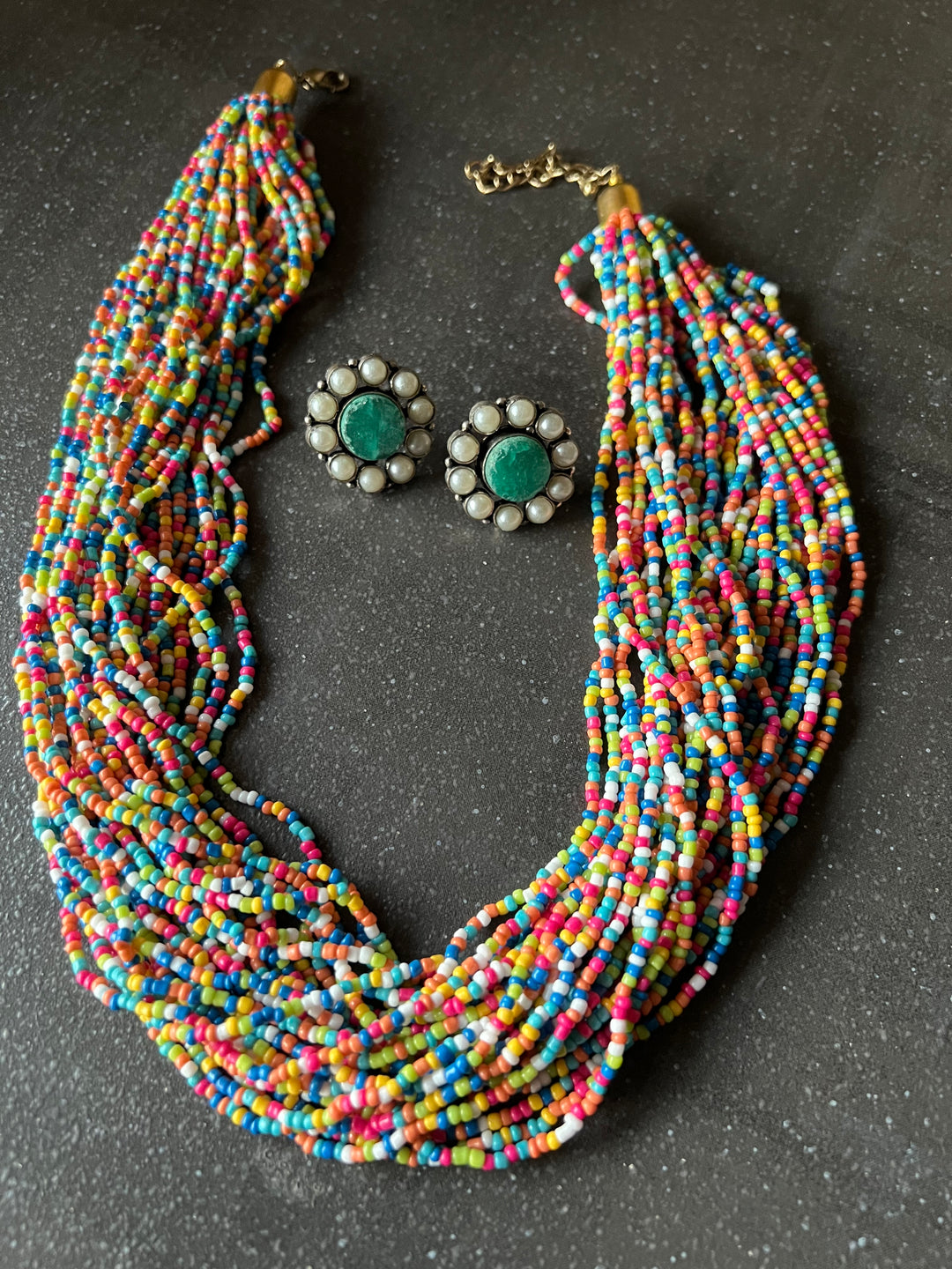 Beautiful Multicolour Beaded Necklace with Statement Studs