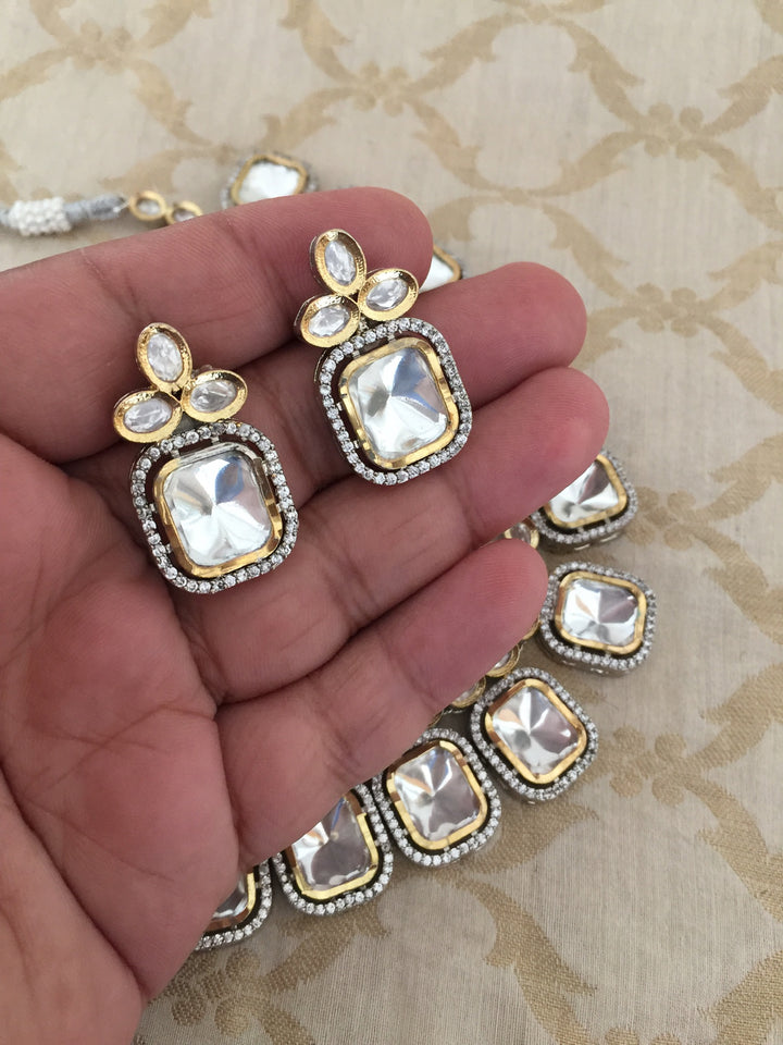 High Quality Square Shaped Kundan Necklace with Studs