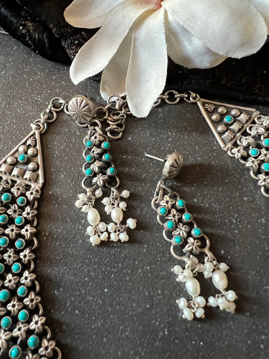 Vintage Pure 925 Silver Necklace with Earrings