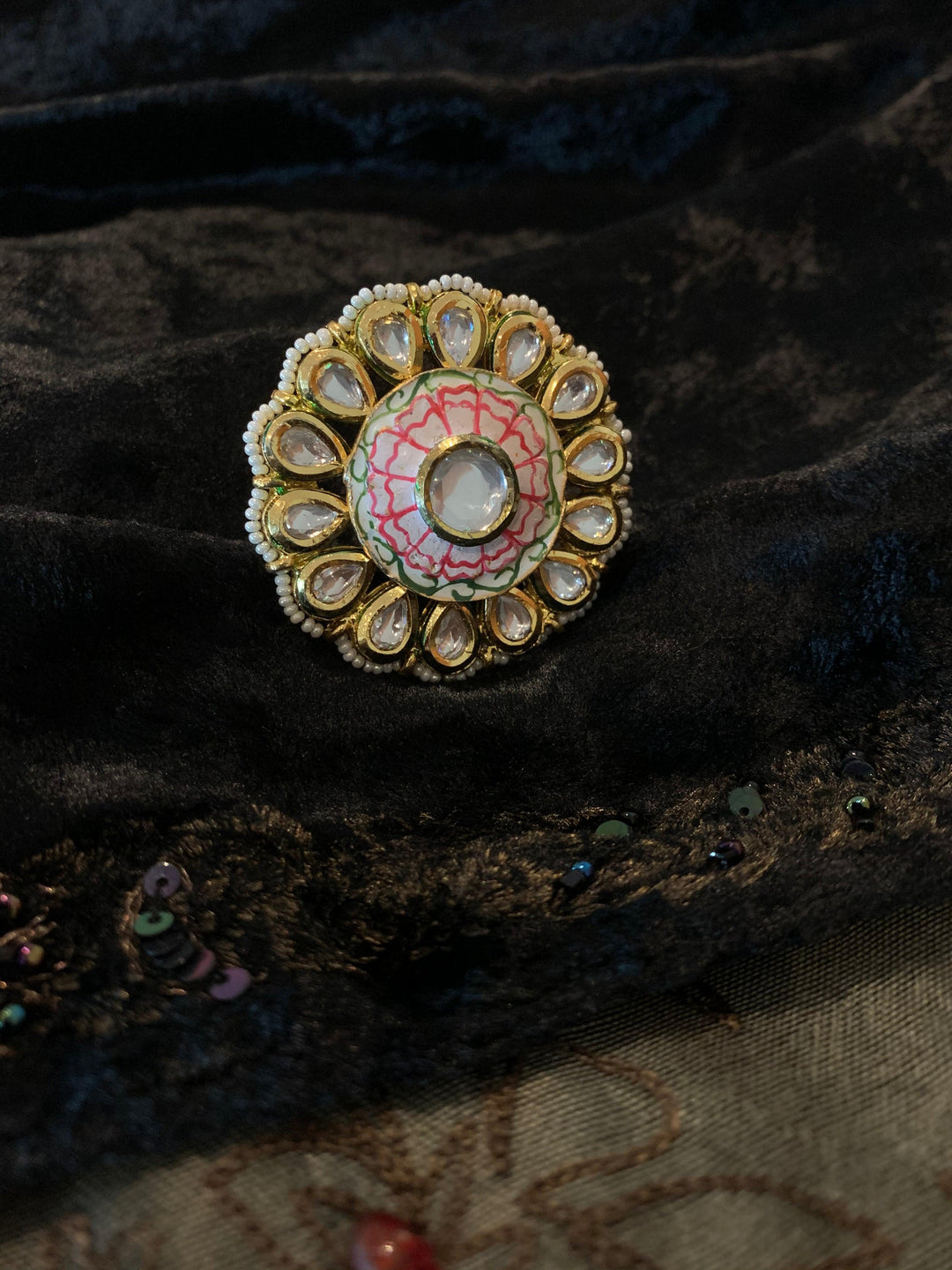 Kundan Pink Flower Ring - SHIVKA