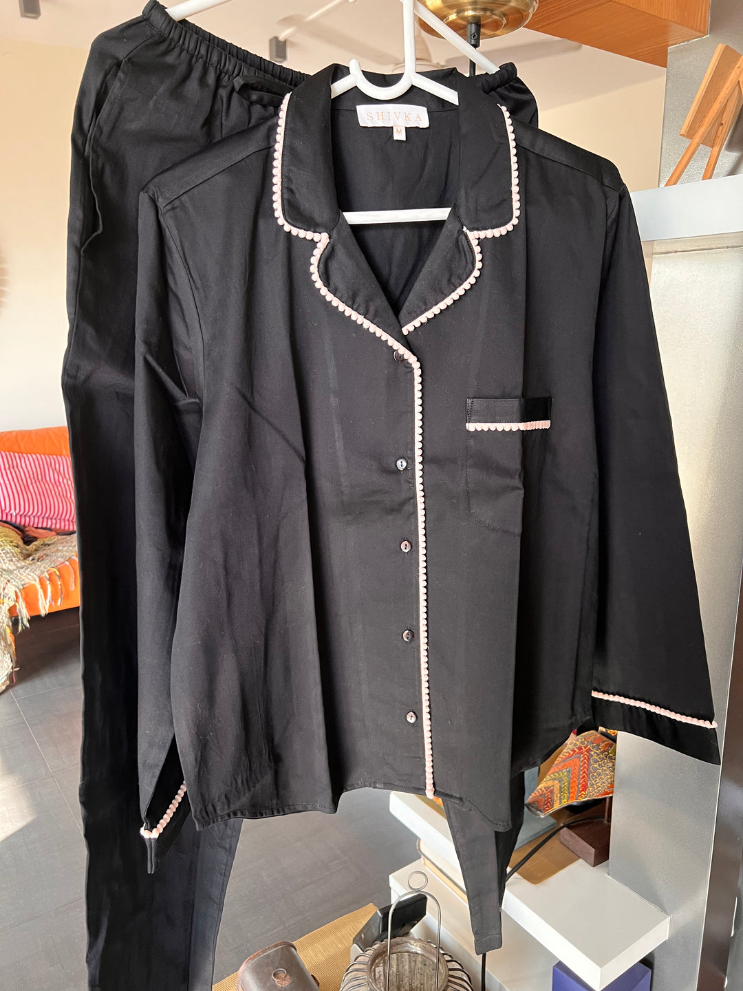 Black Print Cotton Night Suit