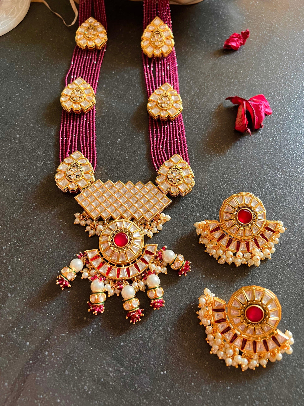 Kundan Rani Haar with Statement Earrings - SHIVKA