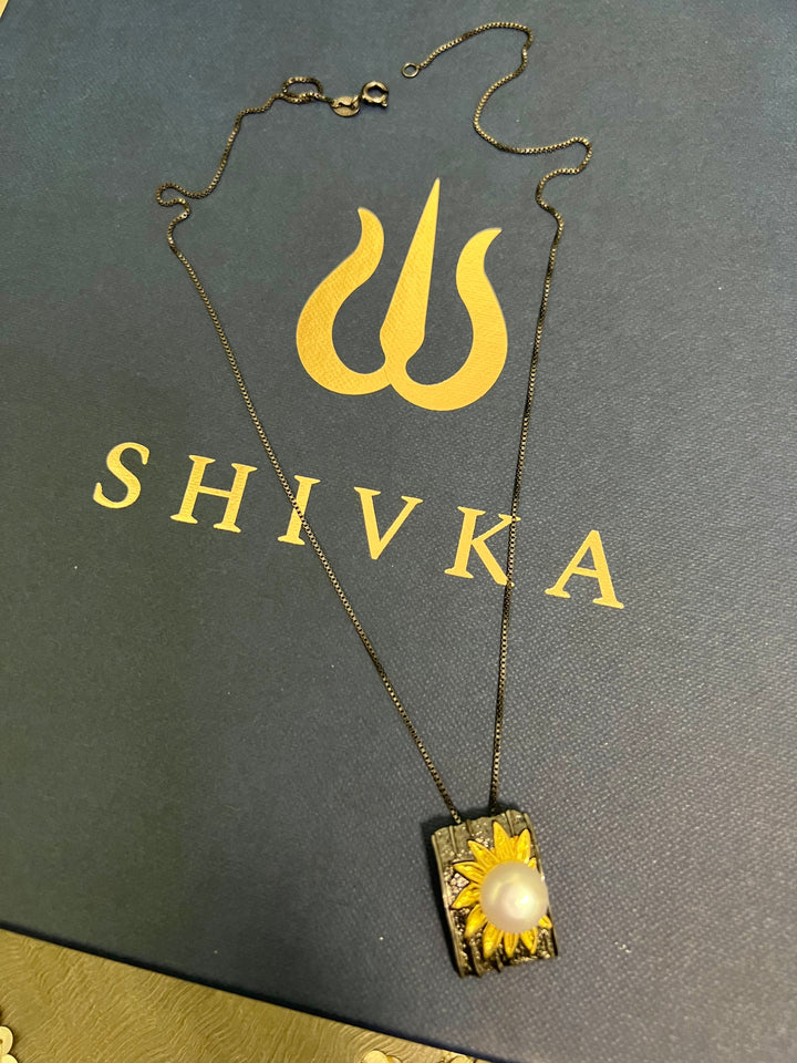 SHIVKA Pearl 925 Silver Pendant Necklace Set | Elegant Rhodium Finish