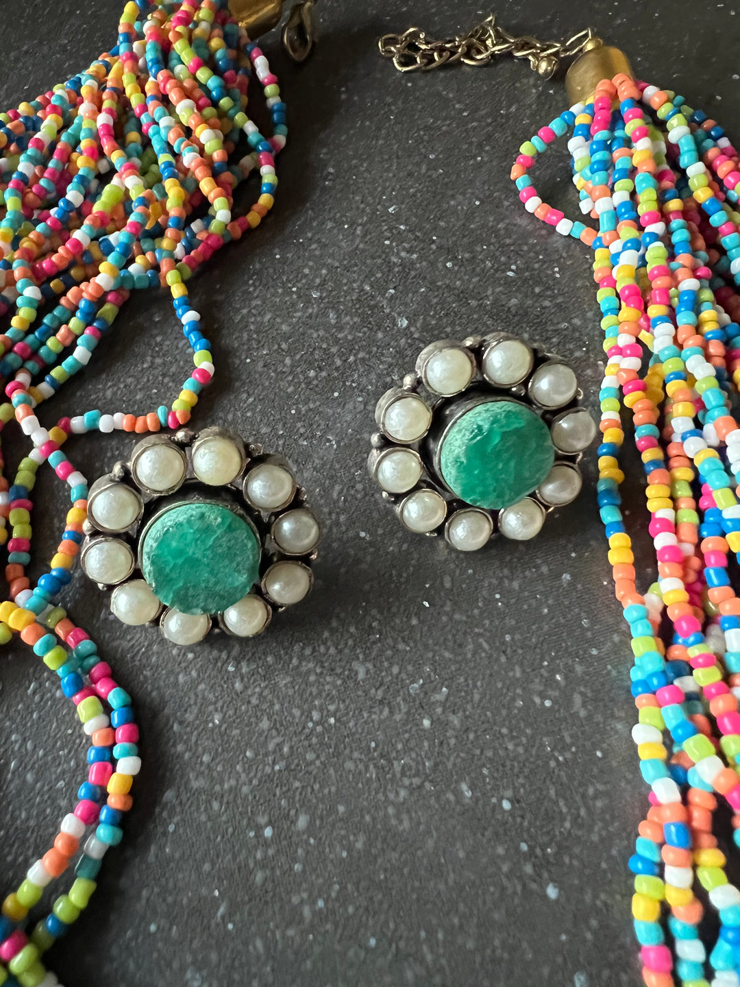 Beautiful Multicolour Beaded Necklace with Statement Studs