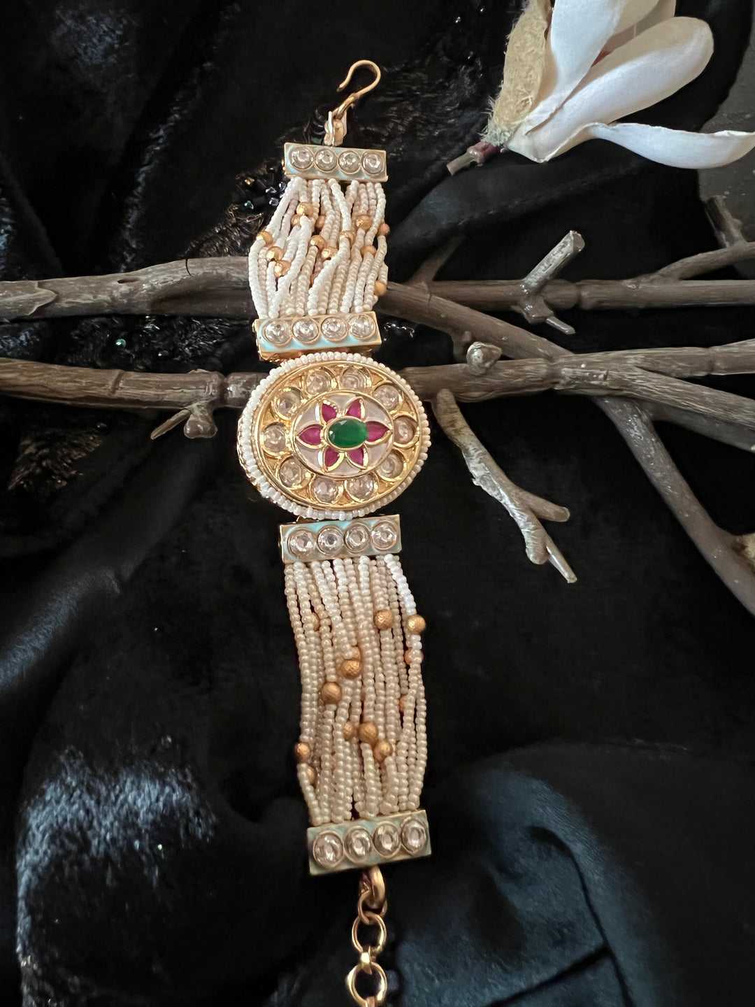 Pearls and Gold Kundan Bracelet