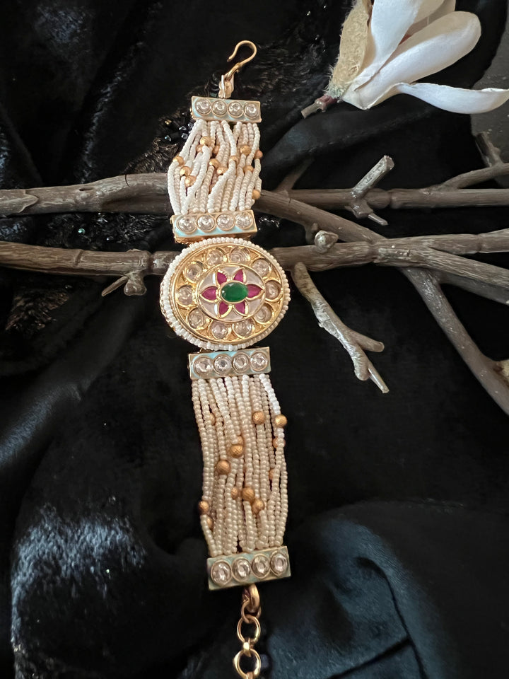 Pearls and Gold Kundan Bracelet