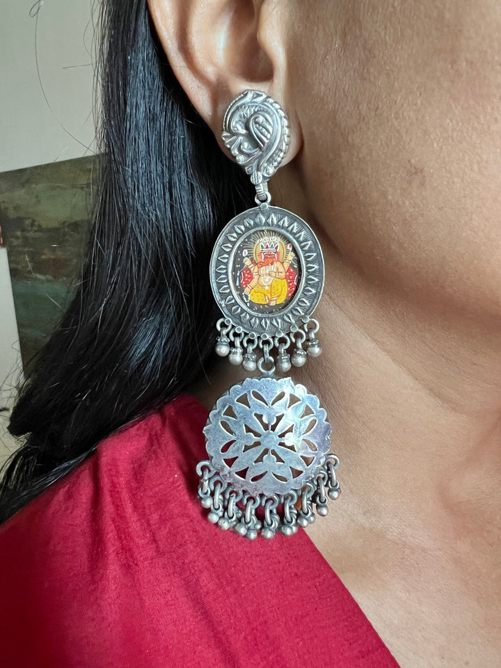 Hand-Painted Glass - Pure 925 Silver Earrings