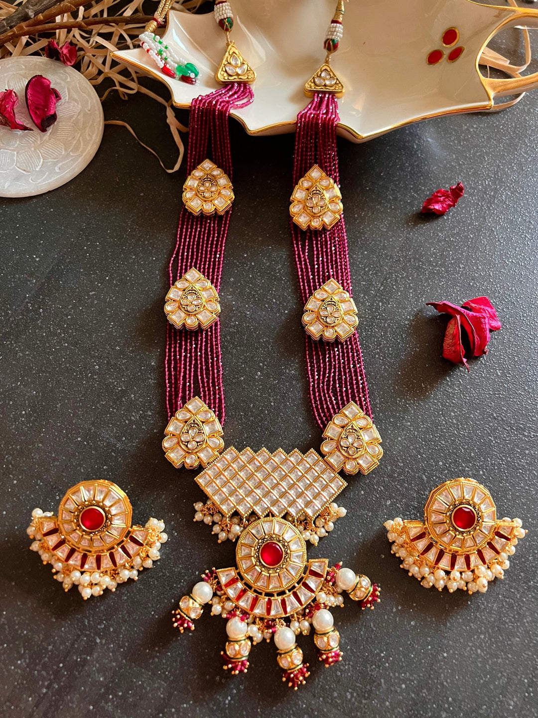 Kundan Rani Haar with Statement Earrings - SHIVKA