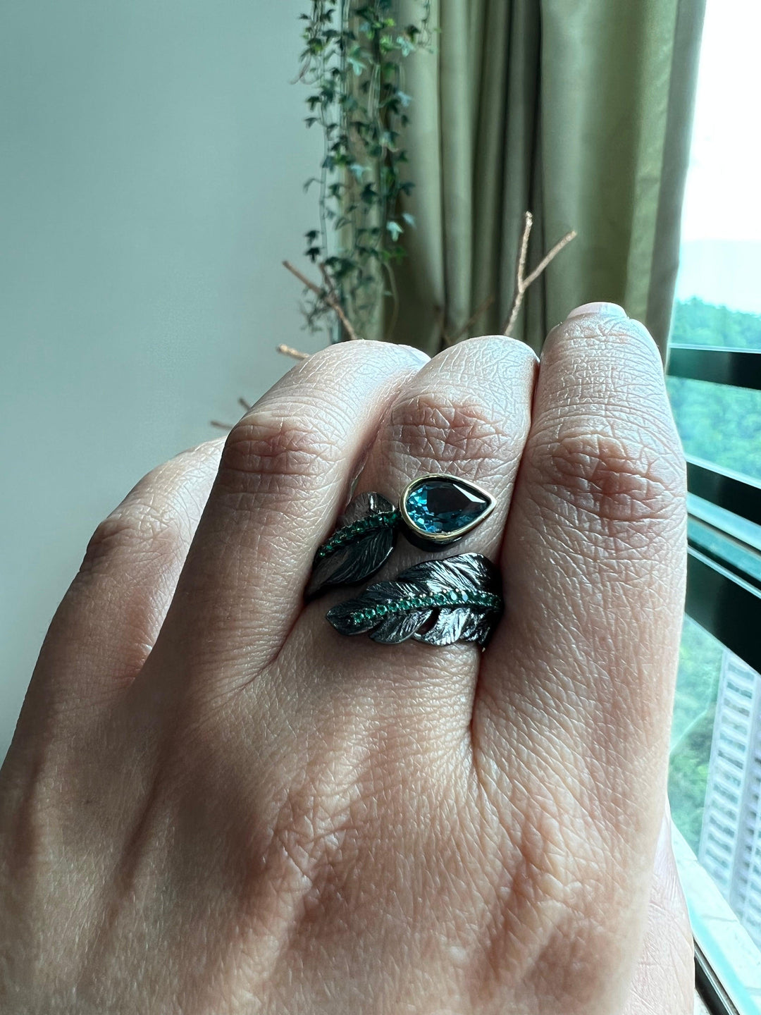 Vintage Pure 925 Silver Blue Topaz Ring - SHIVKA