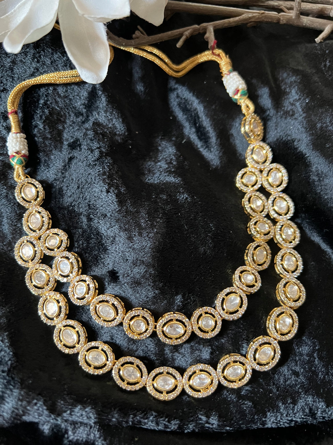 Statement CZ Polki Kundan Necklace with Earrings
