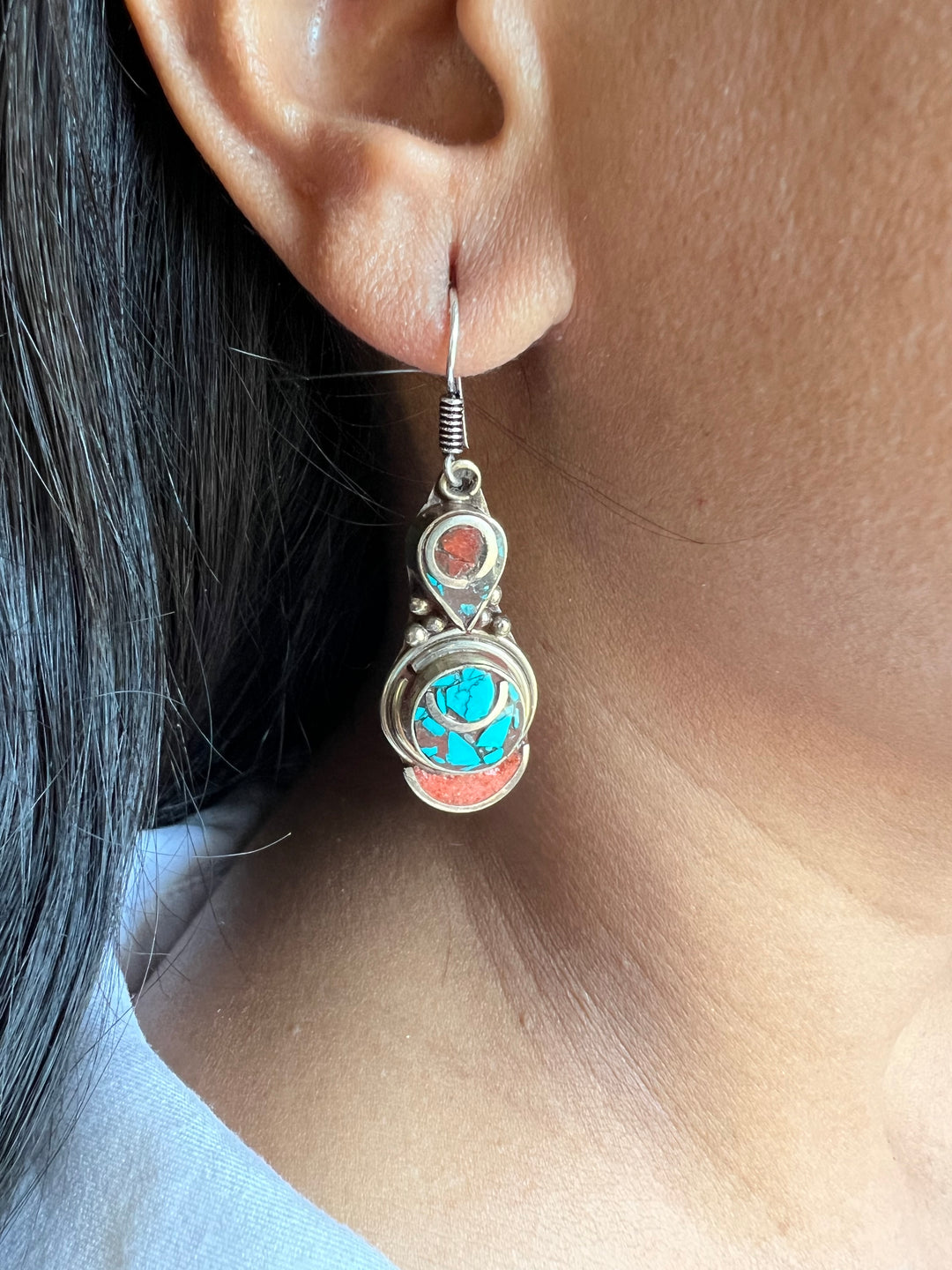 Antique Turquoise and Coral Danglers
