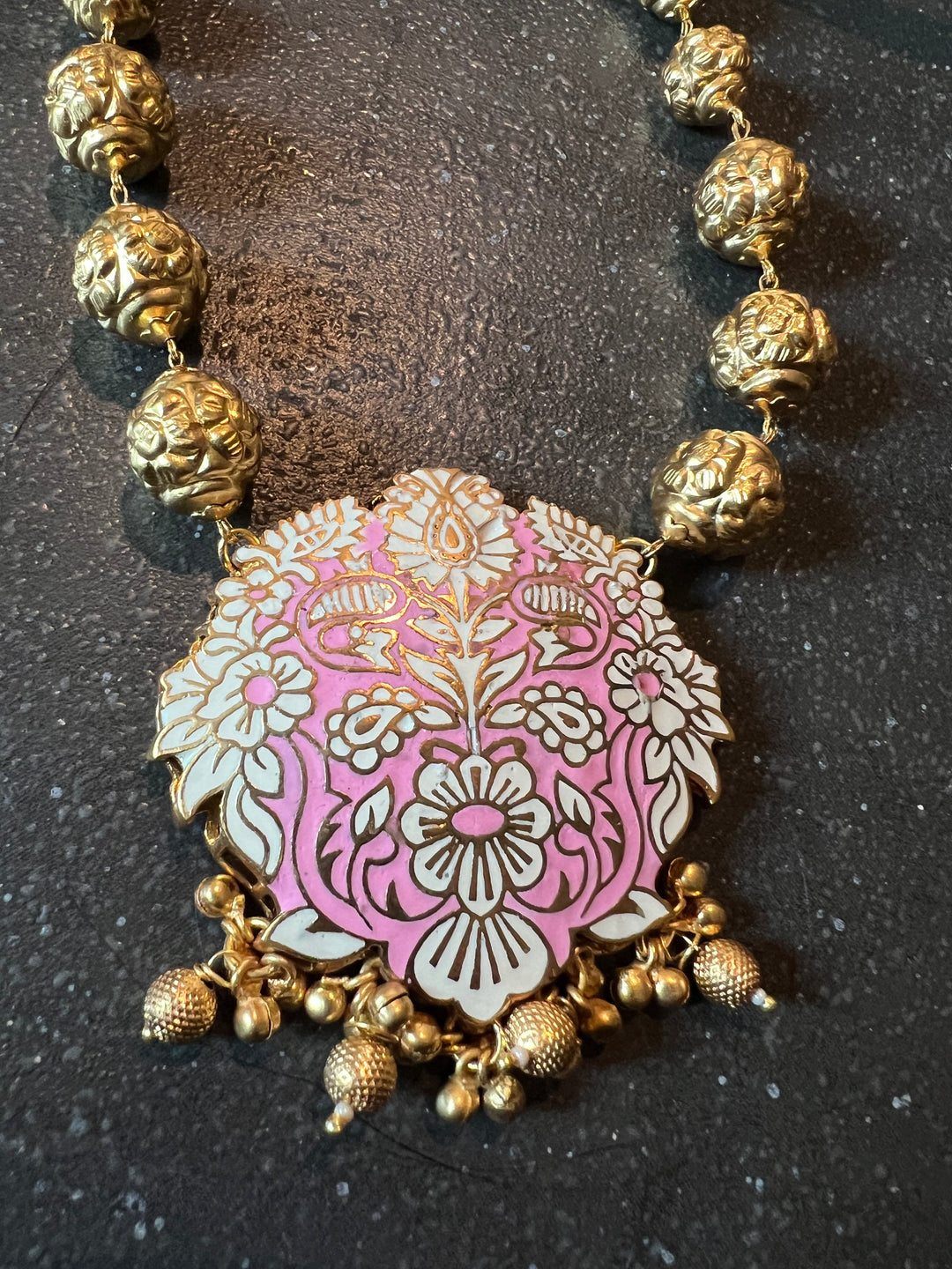 Pink & Gold Traditional Long Necklace with Earrings