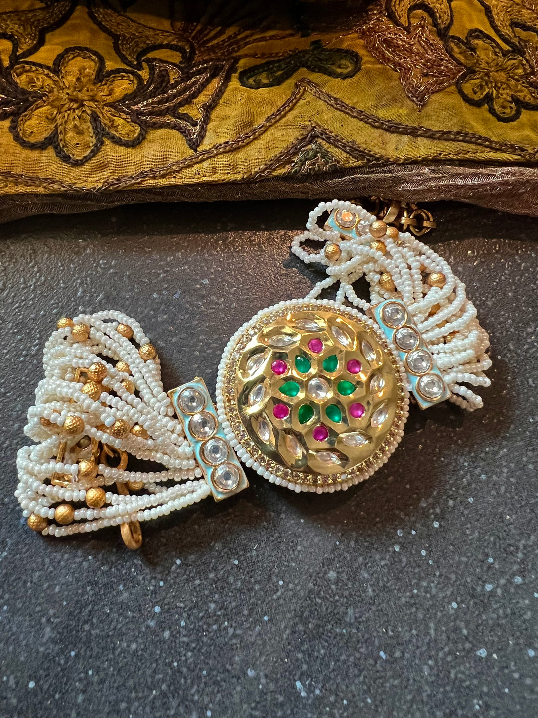 Pearls and Gold Kundan Bracelet