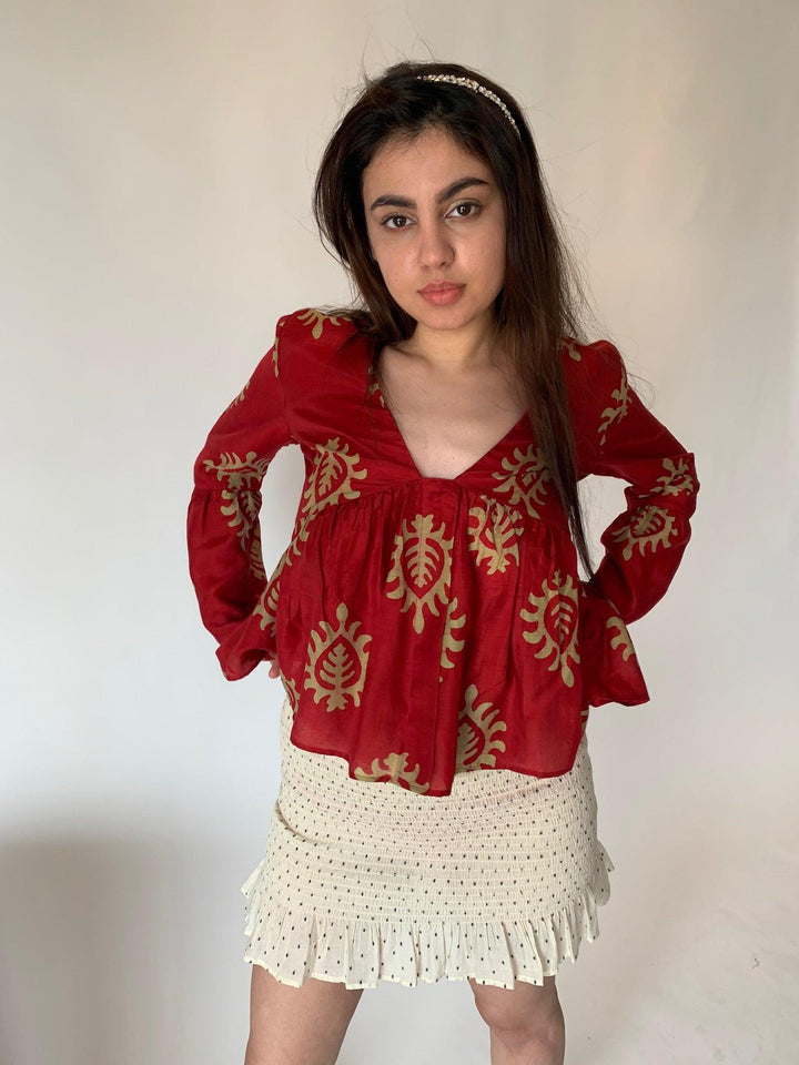 Red Motifs Top - SHIVKA