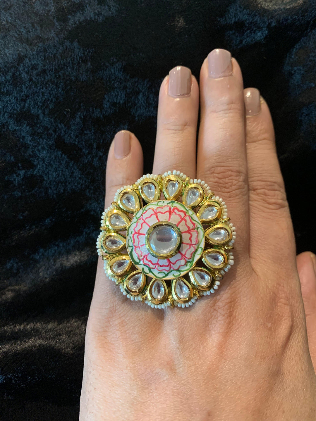 Kundan Pink Flower Ring - SHIVKA