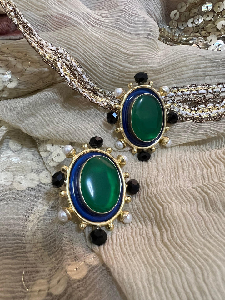 Statement Pearl and Stone Studs - SHIVKA