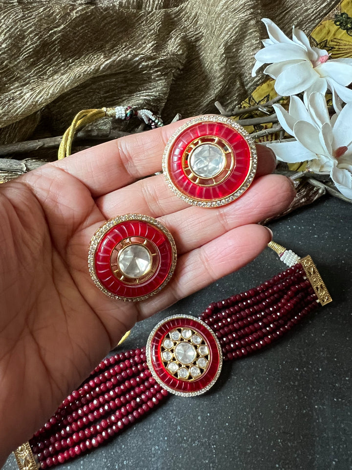 Victorian Kundan Choker Necklace with Earrings