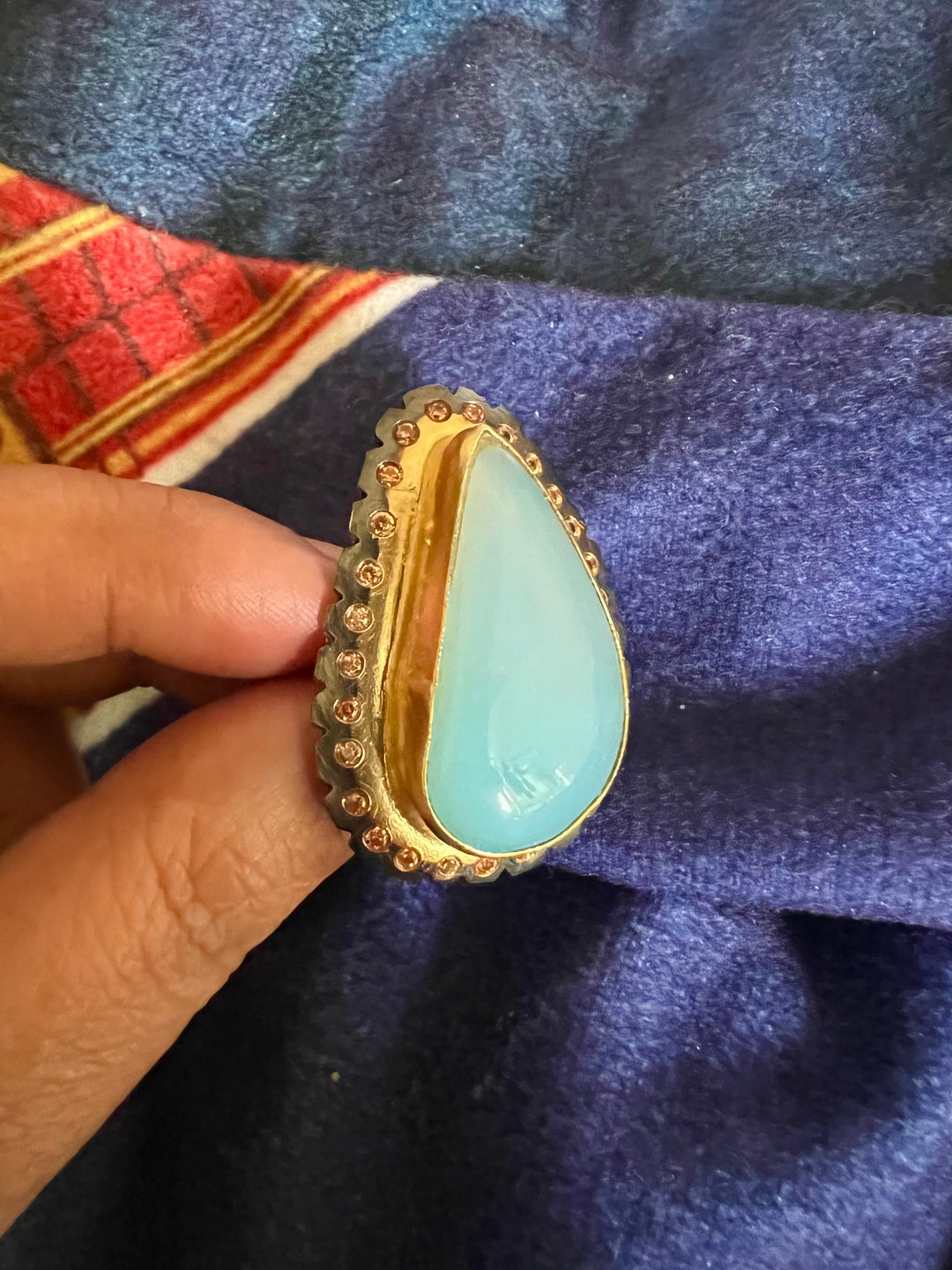 Natural Chalcedony Stone Adjustable Gold-Plated Ring | Statement Ring by SHIVKA