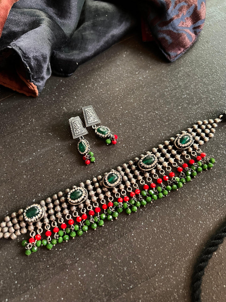 Vintage Artistic Choker with Statement Earrings - SHIVKA