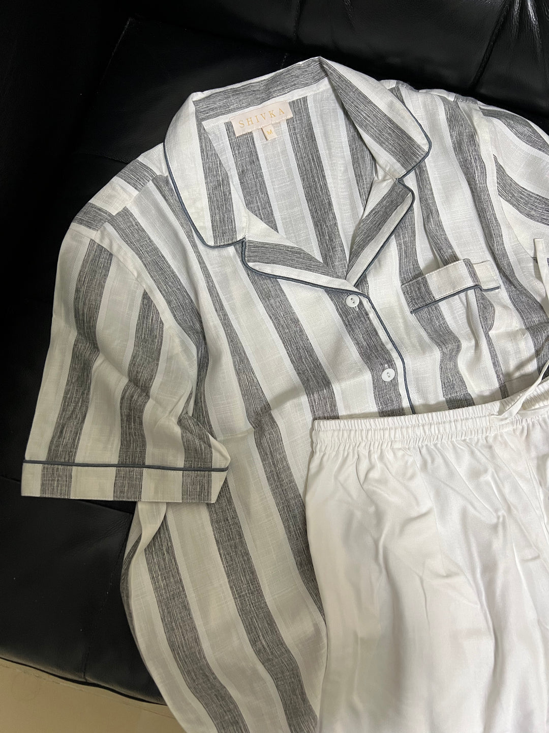 Grey and White Cotton Night Suit - Set of Two