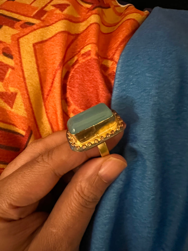 Natural Chalcedony Stone Adjustable Gold-Plated Ring | Statement Ring by SHIVKA