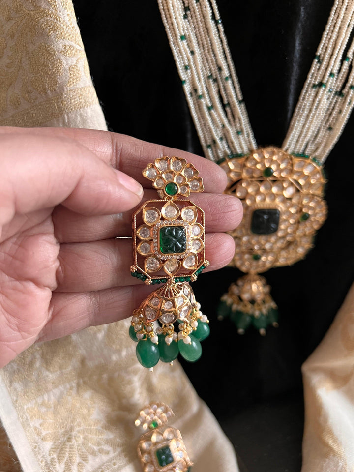 High Quality Kundan Pendant Long Necklace with Statement Earrings - SHIVKA