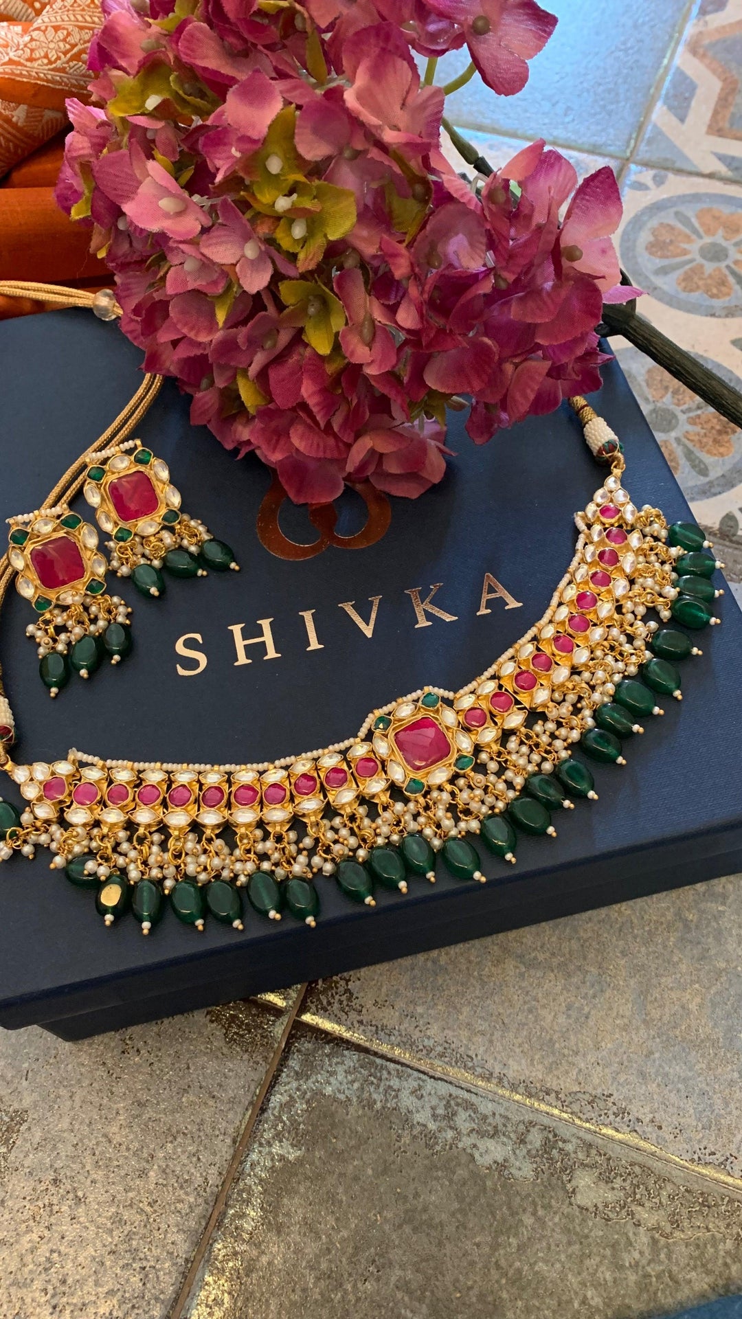 Pachi Kundan Wedding Collar Necklace with Earrings - SHIVKA