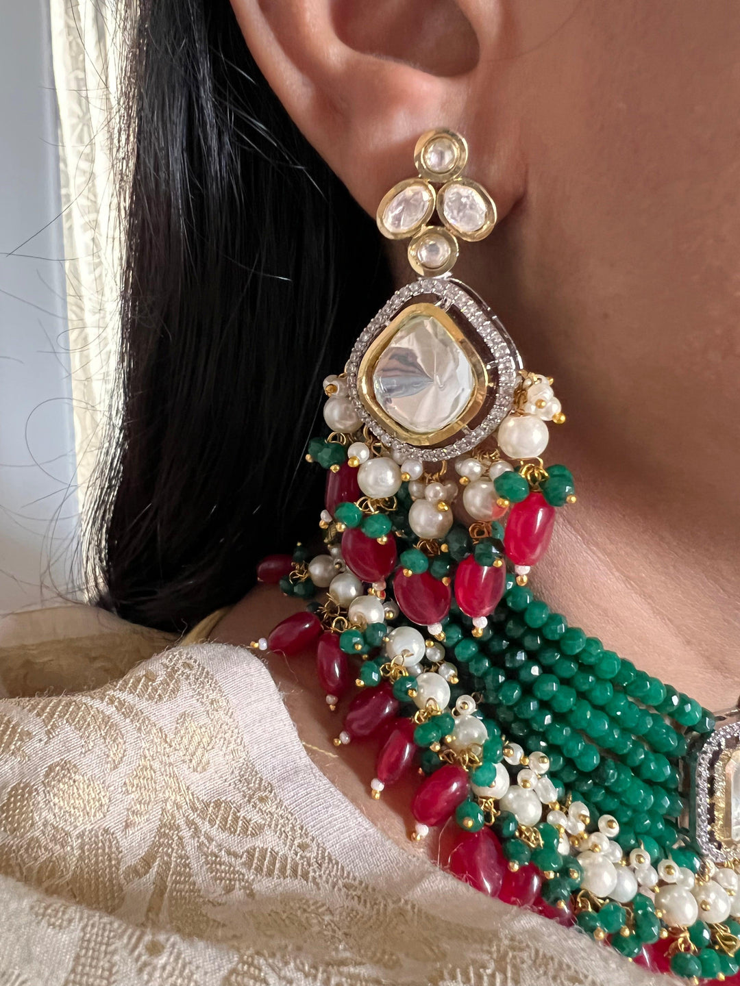 Scintillating Bridal Kundan Choker with Statement Earrings - SHIVKA