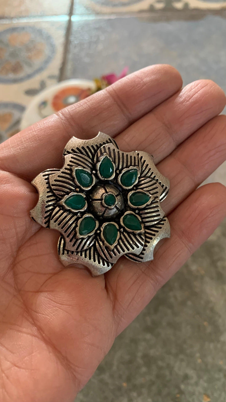 Oversized Antique Green Stone Studs - SHIVKA