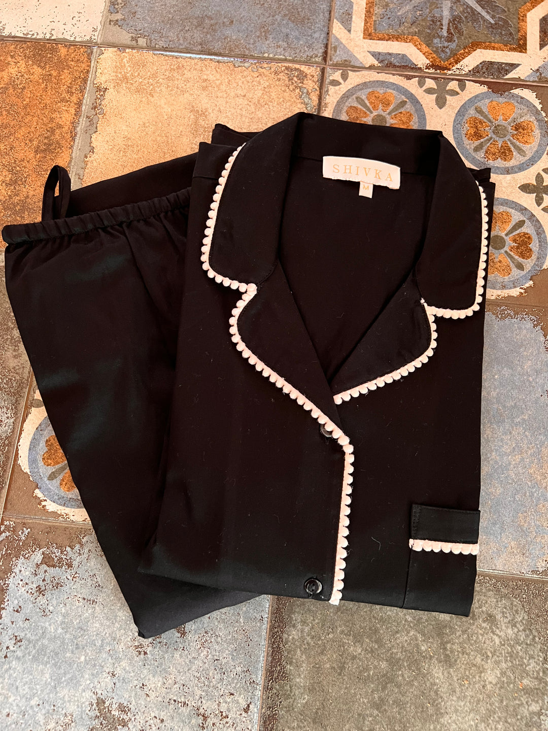 Black Print Cotton Night Suit